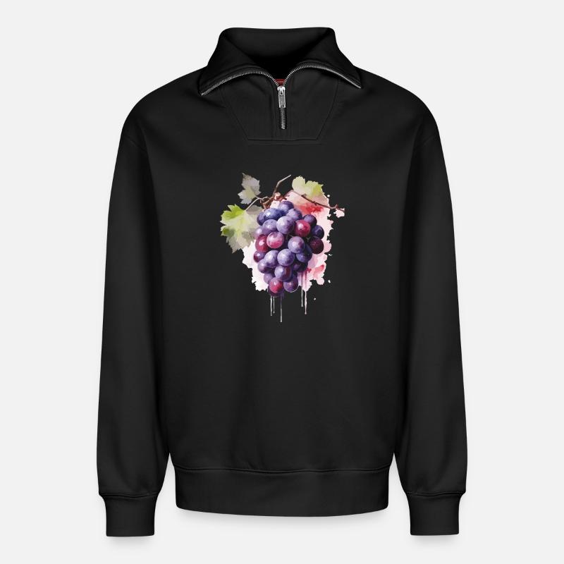 Raisins Aquarelle - Sweat unisexe décontracté en coton biologique à demi-zip – de SPREAD - noir