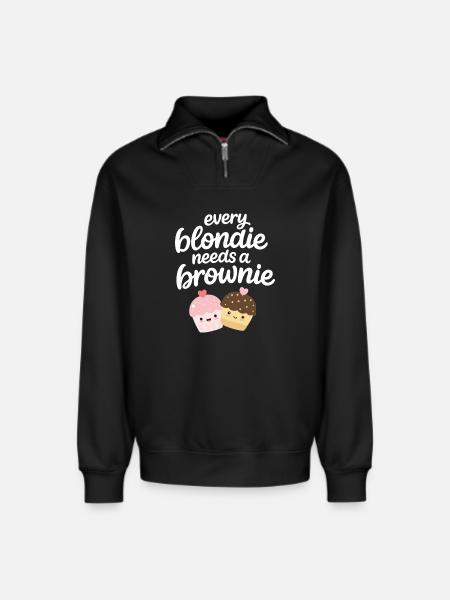 Every Blondine needs a Brownie - Relaxed Unisex Organic Half Zip Sweatshirt – by SPREAD - black