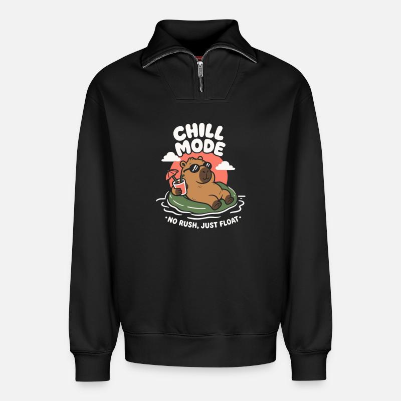 Chill Mode Summer Capybara - Relaxed Unisex Organic Half Zip Sweatshirt – von SPREAD - Schwarz