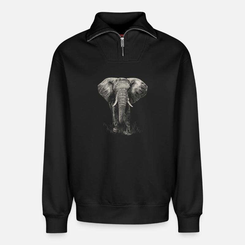 Elefant - Relaxed Unisex Organic Half Zip Sweatshirt – von SPREAD - Schwarz