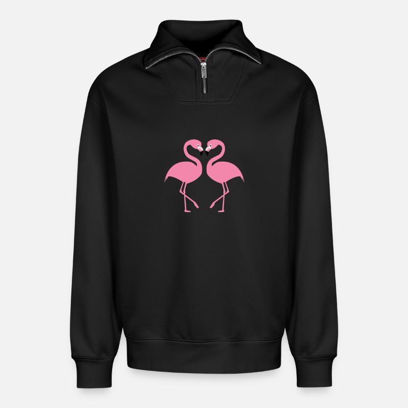 Flamingos - Relaxed Unisex Organic Half Zip Sweatshirt – von SPREAD - Schwarz