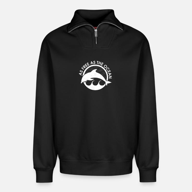 As free as the ocean - Relaxed Unisex Organic Half Zip Sweatshirt – von SPREAD - Schwarz