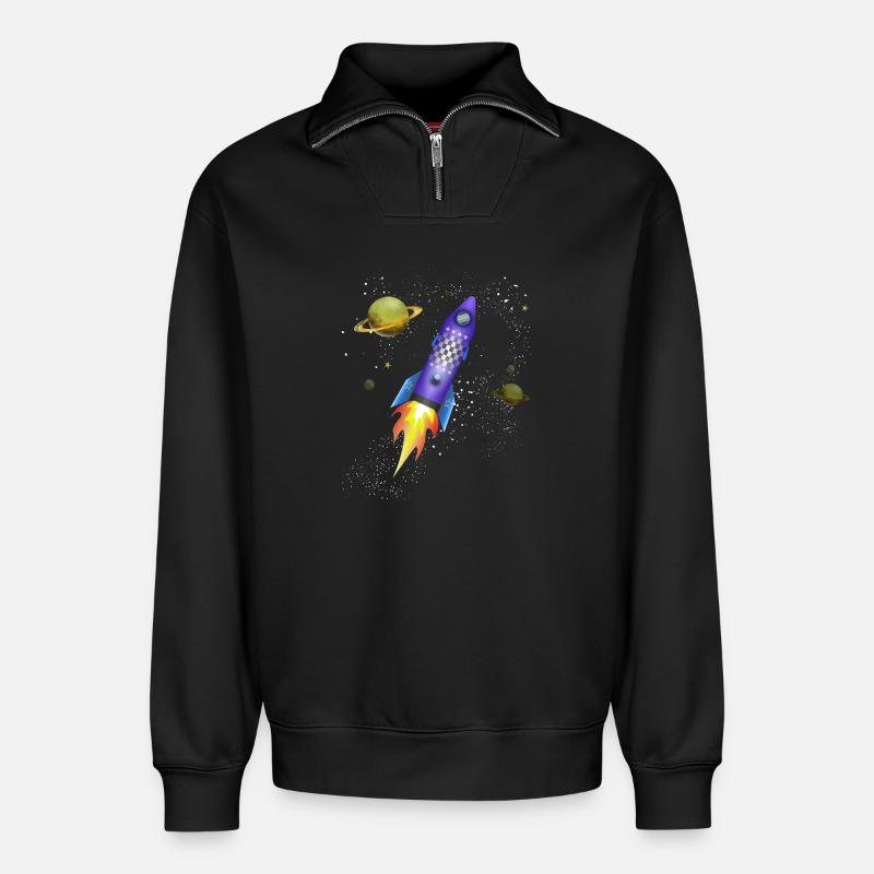 Fusée dans l'espace - Sweat unisexe décontracté en coton biologique à demi-zip – de SPREAD - noir