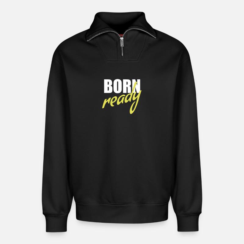 Born ready - Relaxed Unisex Organic Half Zip Sweatshirt – by SPREAD - black