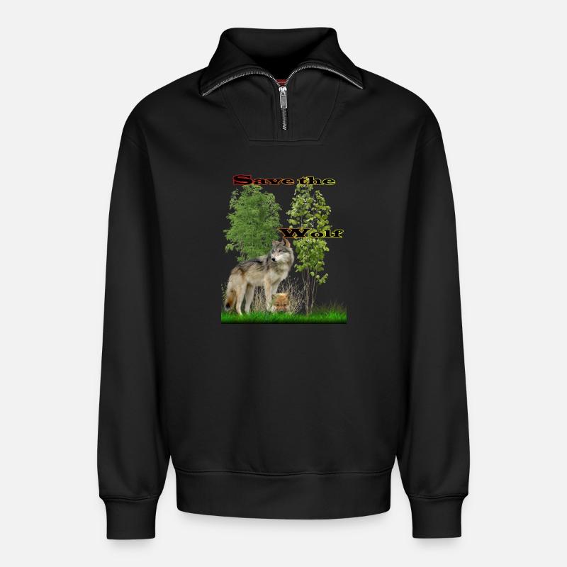 loup 2 - Sweat unisexe décontracté en coton biologique à demi-zip – de SPREAD - noir