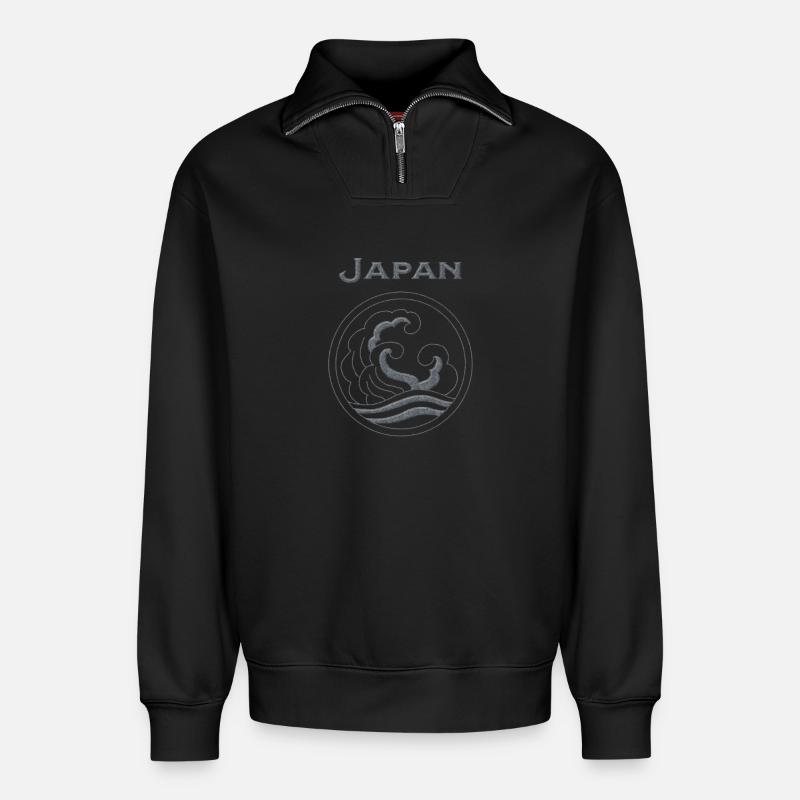 Japan 69 - Relaxed Unisex Organic Half Zip Sweatshirt – by SPREAD - black