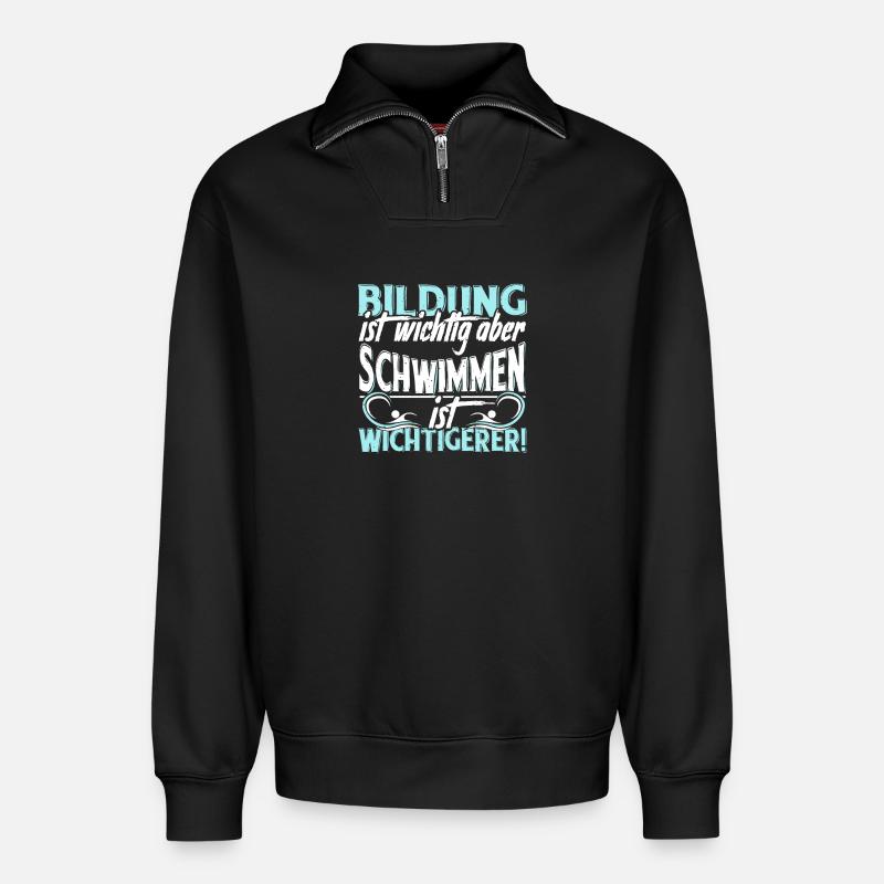 Schwimmen - Relaxed Unisex Organic Half Zip Sweatshirt – von SPREAD - Schwarz
