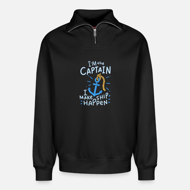 Boat Boating Boating - Relaxed Unisex Organic Half Zip Sweatshirt – by SPREAD - black