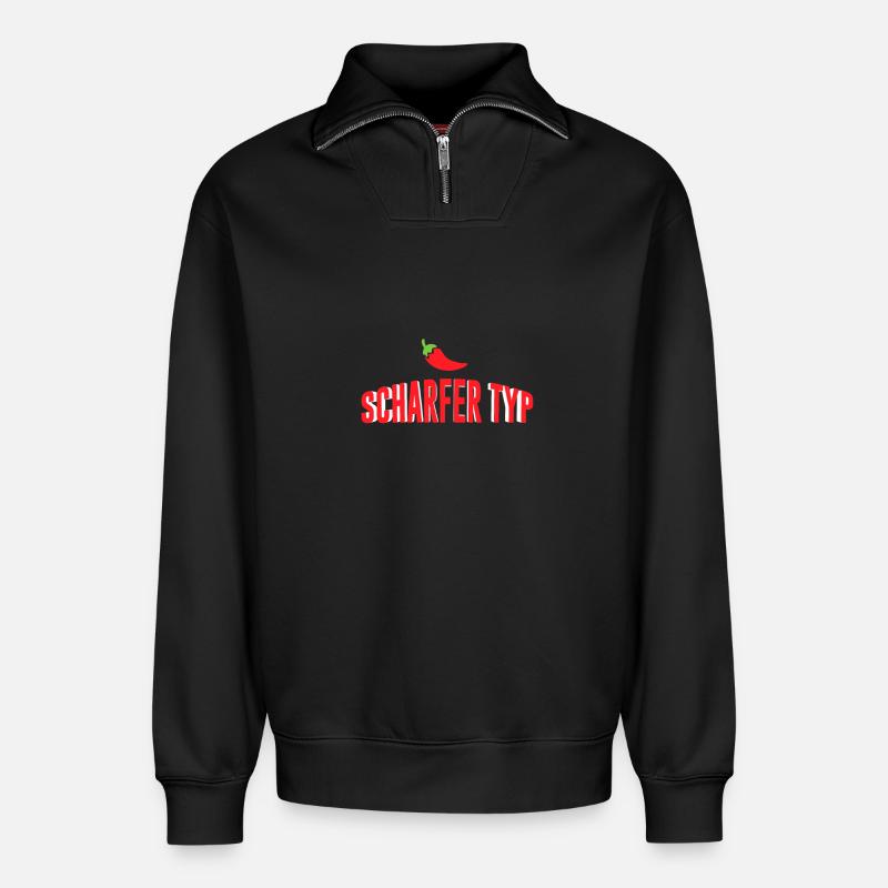 Scharfer Typ - Chili - Relaxed Unisex Organic Half Zip Sweatshirt – von SPREAD - Schwarz