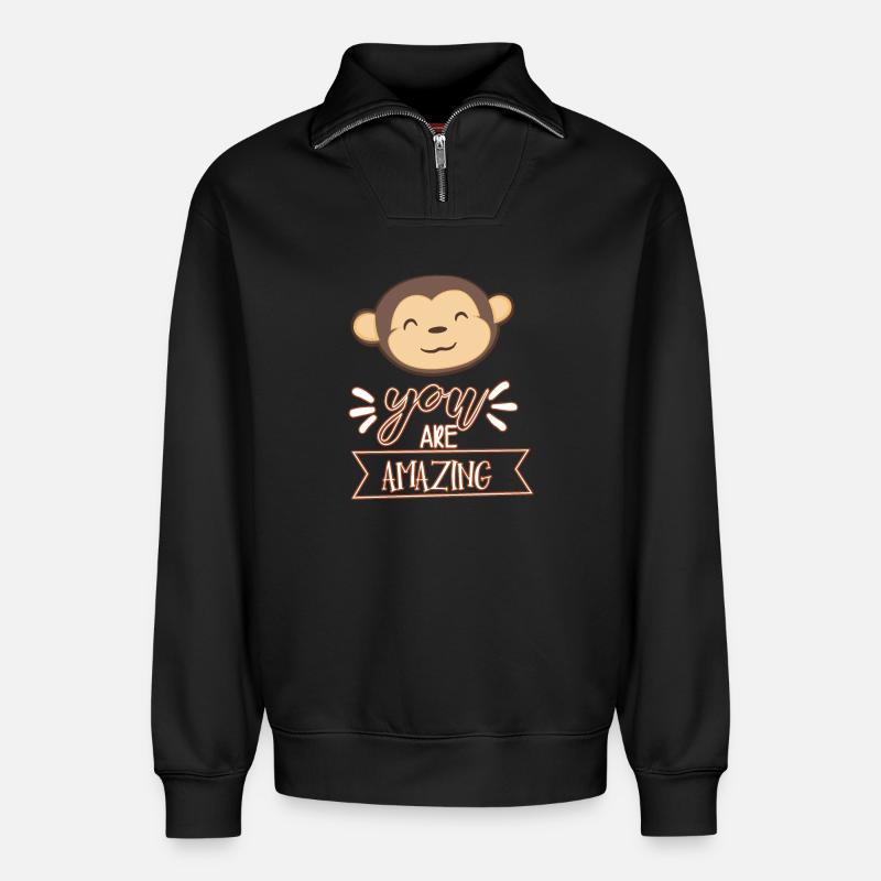 monkey - Relaxed Unisex Organic Half Zip Sweatshirt – by SPREAD - black