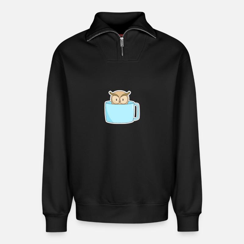 Vogel Kaffee - Relaxed Unisex Organic Half Zip Sweatshirt – von SPREAD - Schwarz
