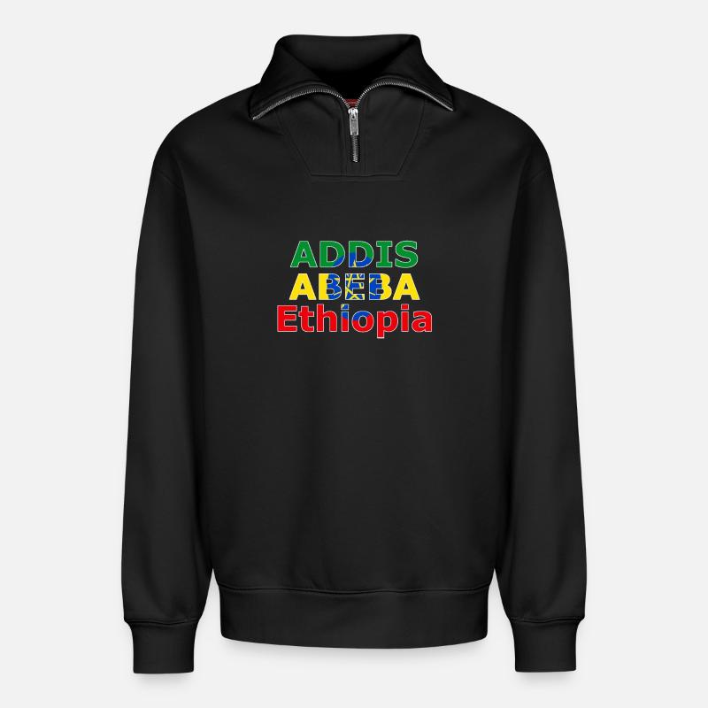 Addis Ababa Ethopia Farbdesign - Relaxed Unisex Organic Half Zip Sweatshirt – von SPREAD - Schwarz