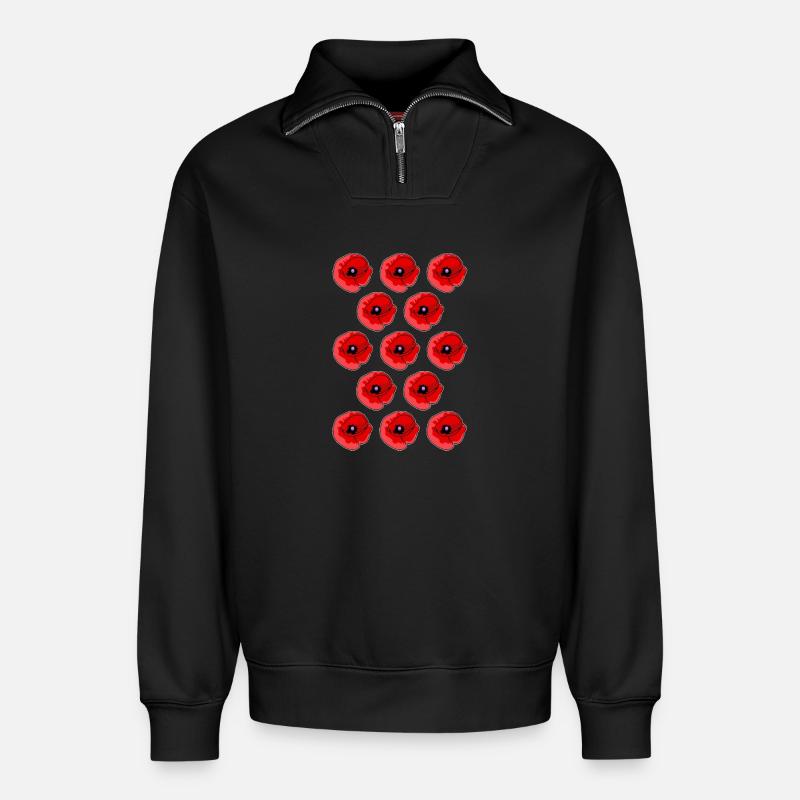 Abstrakte Mohnblumen Muster - Relaxed Unisex Organic Half Zip Sweatshirt – von SPREAD - Schwarz