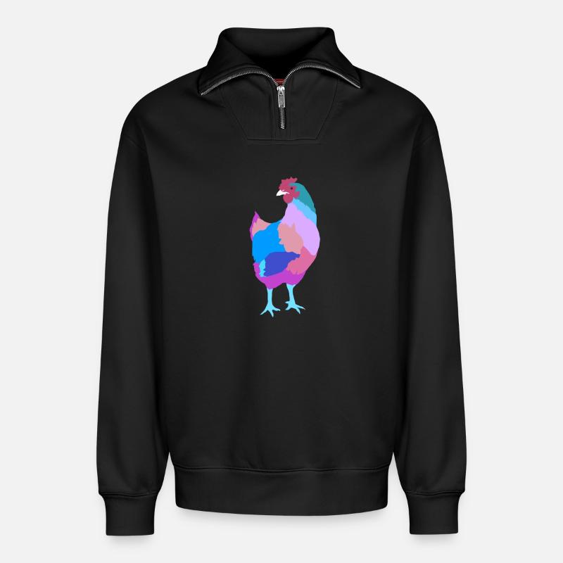 Huhn Henne - Relaxed Unisex Organic Half Zip Sweatshirt – von SPREAD - Schwarz