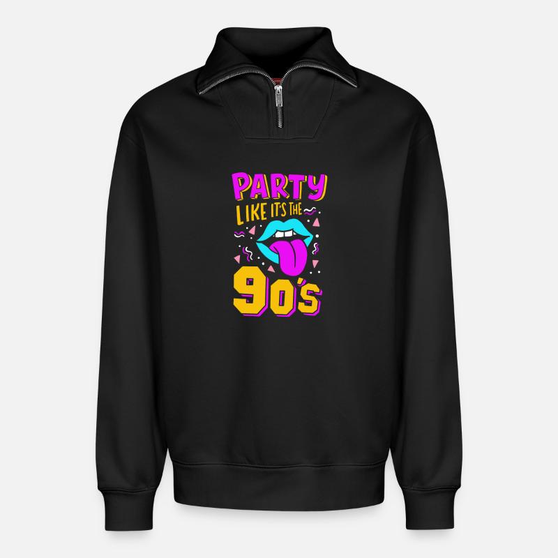 90er Party - Relaxed Unisex Organic Half Zip Sweatshirt – von SPREAD - Schwarz