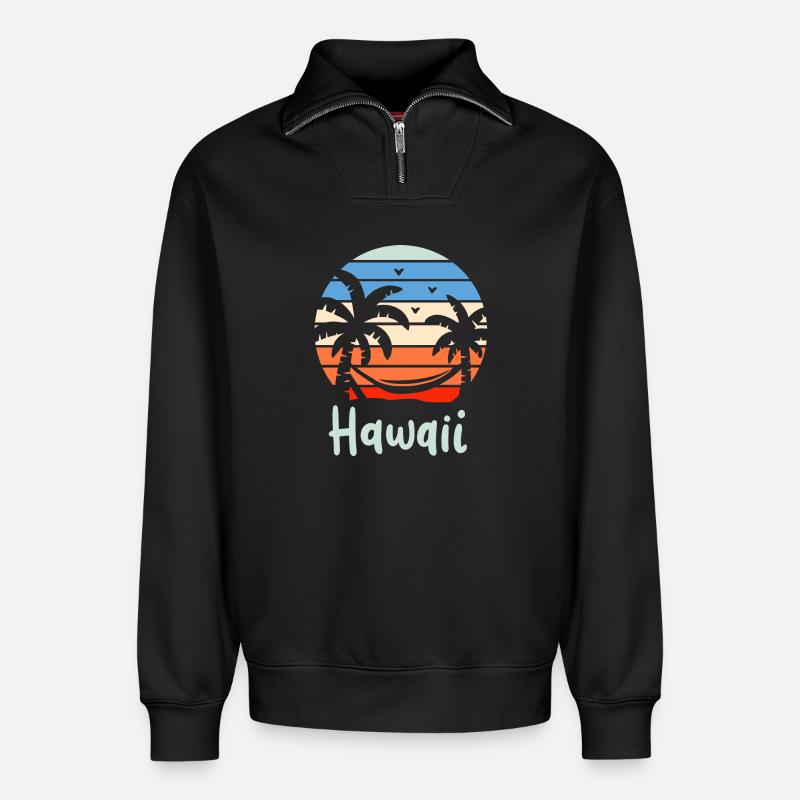 Hawaï Rétro - Sweat unisexe décontracté en coton biologique à demi-zip – de SPREAD - noir