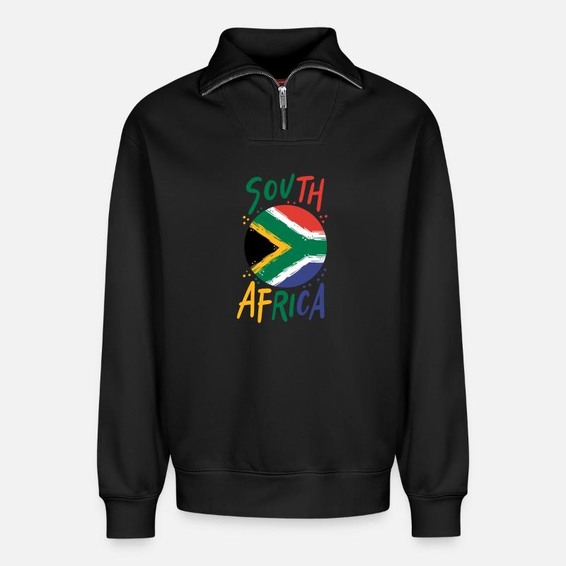 Afrique du Sud - Sweat unisexe décontracté en coton biologique à demi-zip – de SPREAD - noir