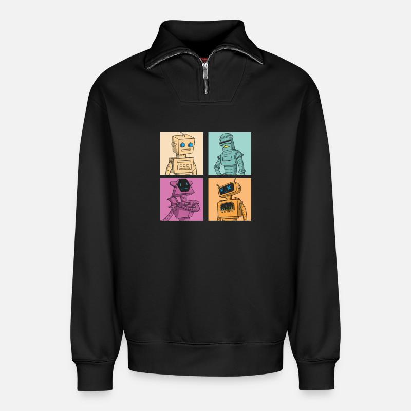 Robot Robotics Engineer - Relaxed Unisex Organic Half Zip Sweatshirt – by SPREAD - black