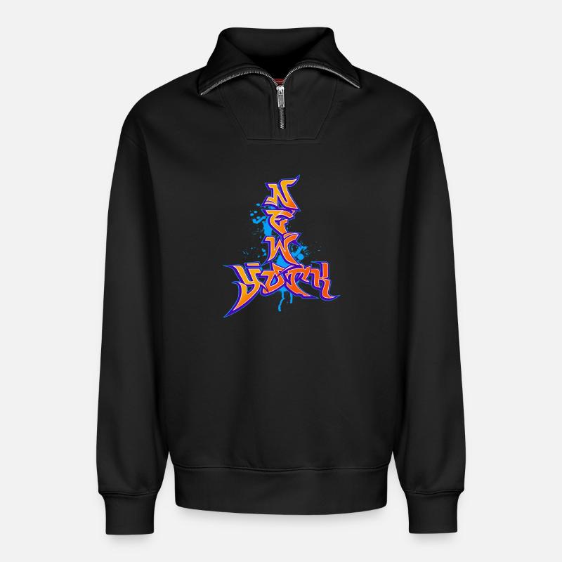 New York Graffiti - Relaxed Unisex Organic Half Zip Sweatshirt – von SPREAD - Schwarz