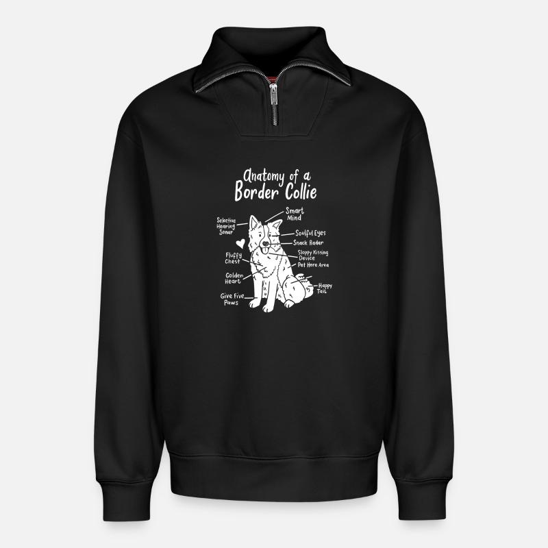 Border Collie - Sweat unisexe décontracté en coton biologique à demi-zip – de SPREAD - noir