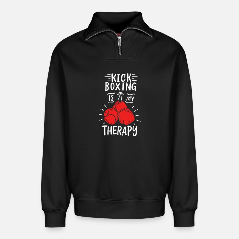 Kickboxing kickboxer - Relaxed Unisex Organic Half Zip Sweatshirt – by SPREAD - black