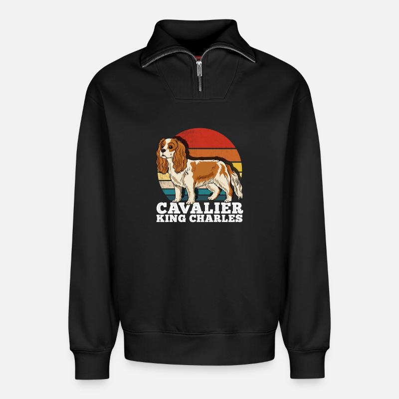 Cavalier King Charles - Sweat unisexe décontracté en coton biologique à demi-zip – de SPREAD - noir