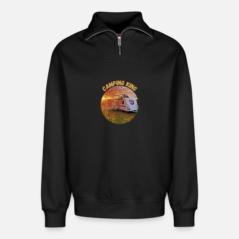 Camping King, Wohnwagen, Design, Geschenkidee, - Relaxed Unisex Organic Half Zip Sweatshirt – von SPREAD - Schwarz