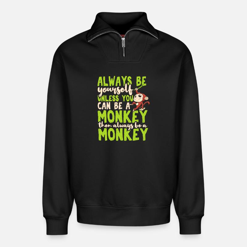 Monkey - Relaxed Unisex Organic Half Zip Sweatshirt – by SPREAD - black