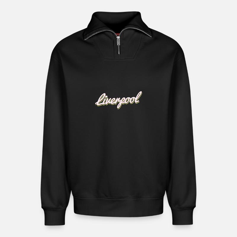 Liverpool - Relaxed Unisex Organic Half Zip Sweatshirt – von SPREAD - Schwarz