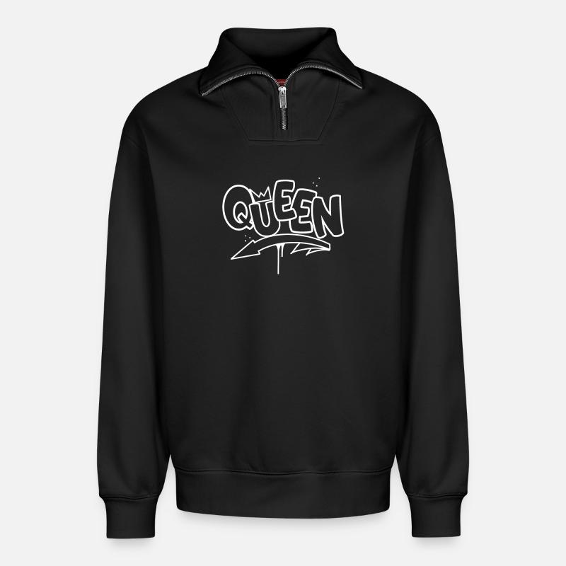Queen Graffiti - Sweat unisexe décontracté en coton biologique à demi-zip – de SPREAD - noir