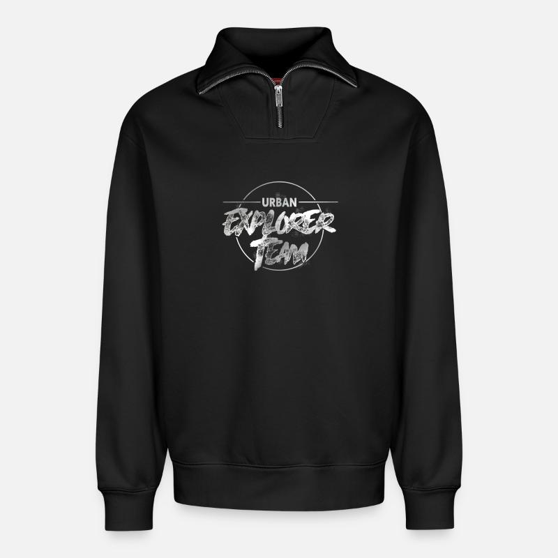Équipe Urban Explorer - Sweat unisexe décontracté en coton biologique à demi-zip – de SPREAD - noir