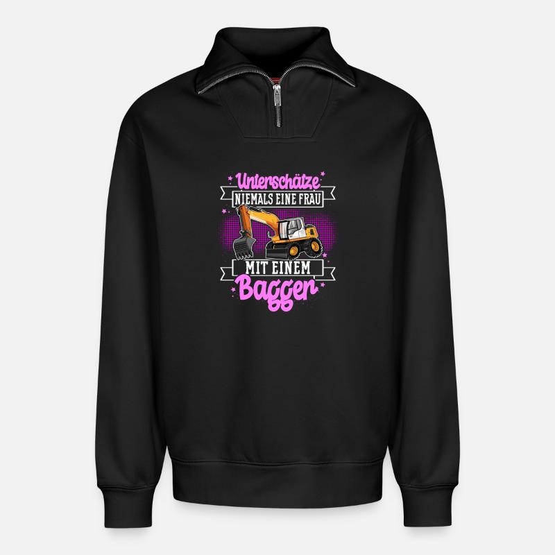 Baggerfahrerin - Relaxed Unisex Organic Half Zip Sweatshirt – von SPREAD - Schwarz