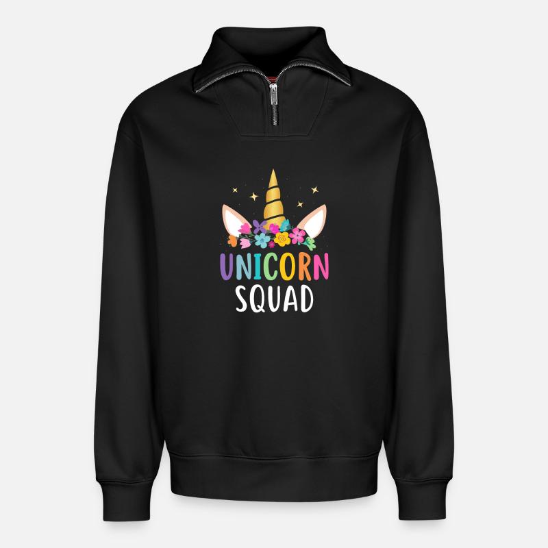 Unicorn Squad - Relaxed Unisex Organic Half Zip Sweatshirt – von SPREAD - Schwarz