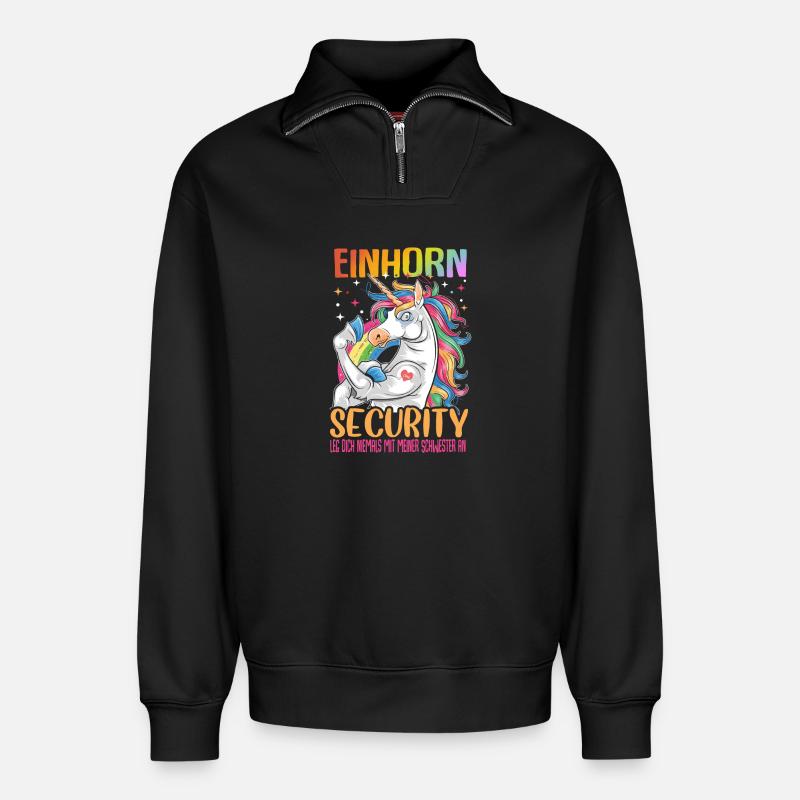 Einhorn Security Schwester - Relaxed Unisex Organic Half Zip Sweatshirt – von SPREAD - Schwarz