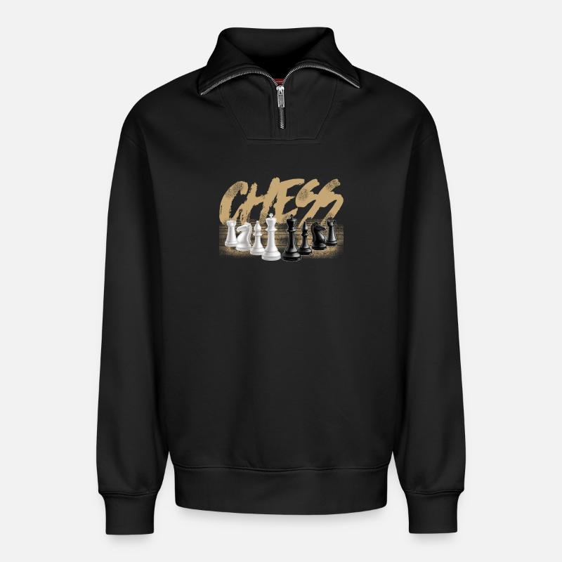 Schach - Relaxed Unisex Organic Half Zip Sweatshirt – von SPREAD - Schwarz