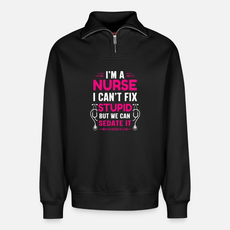 Infirmière - Sweat unisexe décontracté en coton biologique à demi-zip – de SPREAD - noir