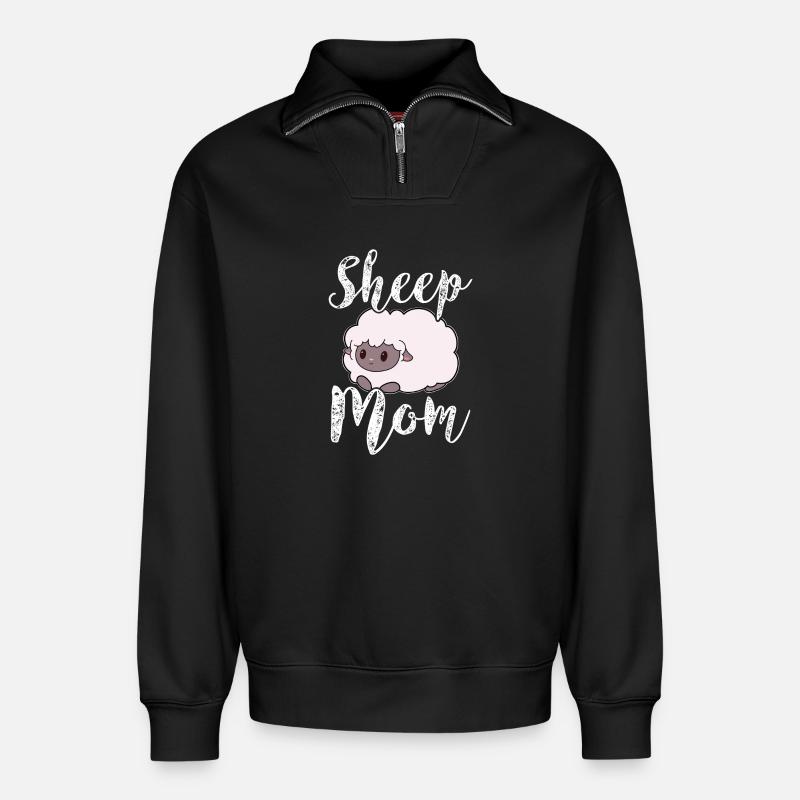 Schaf Schafe Mama Mutter - Relaxed Unisex Organic Half Zip Sweatshirt – von SPREAD - Schwarz