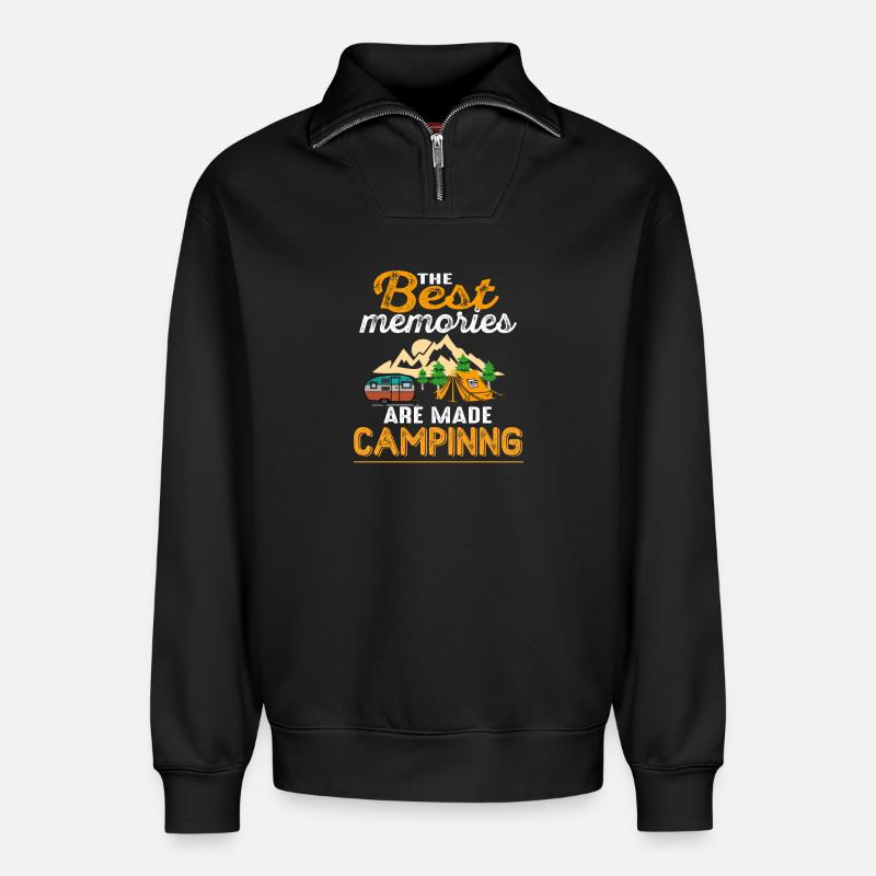 Camping - Relaxed Unisex Organic Half Zip Sweatshirt – von SPREAD - Schwarz