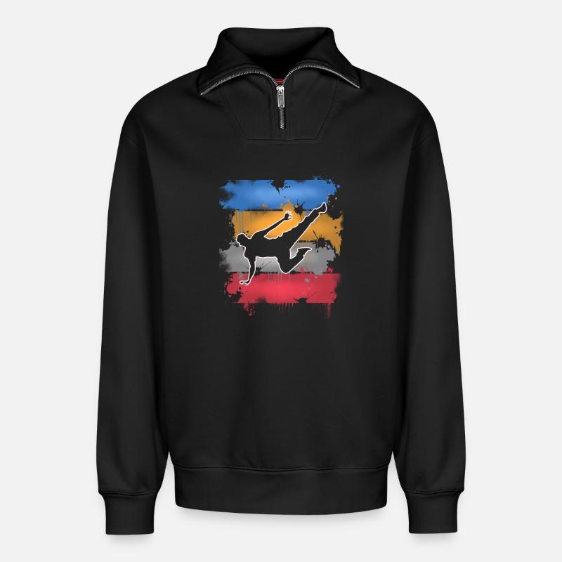 Breakdance - Relaxed Unisex Organic Half Zip Sweatshirt – von SPREAD - Schwarz