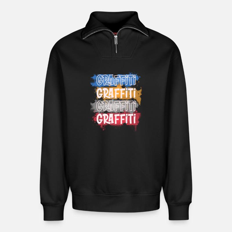 Graffiti - Sweat unisexe décontracté en coton biologique à demi-zip – de SPREAD - noir