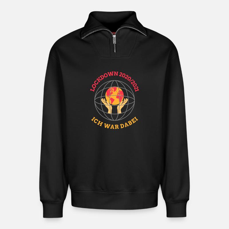 Lockdown 2020/21 – Globe and hands - Relaxed Unisex Organic Half Zip Sweatshirt – by SPREAD - black