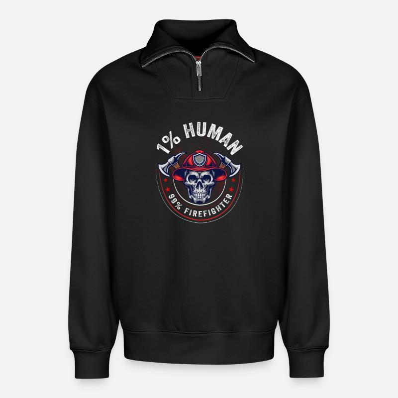 fireman - Relaxed Unisex Organic Half Zip Sweatshirt – by SPREAD - black