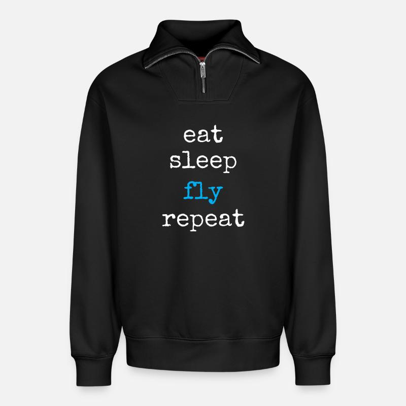Pilot Flying - Relaxed Unisex Organic Half Zip Sweatshirt – by SPREAD - black