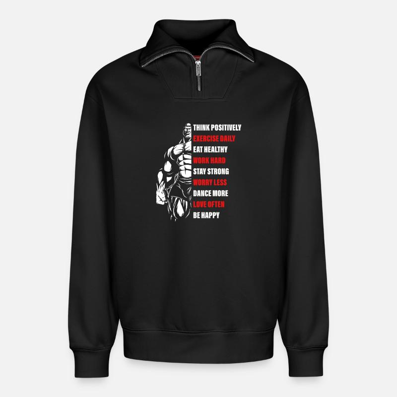 Bodybuilding Motivation - Relaxed Unisex Organic Half Zip Sweatshirt – von SPREAD - Schwarz