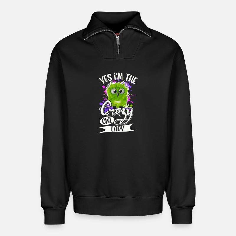 owl - Relaxed Unisex Organic Half Zip Sweatshirt – by SPREAD - black