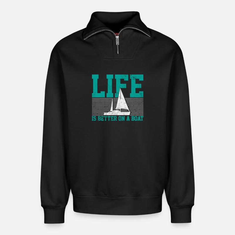 Segelboot Segler - Relaxed Unisex Organic Half Zip Sweatshirt – von SPREAD - Schwarz