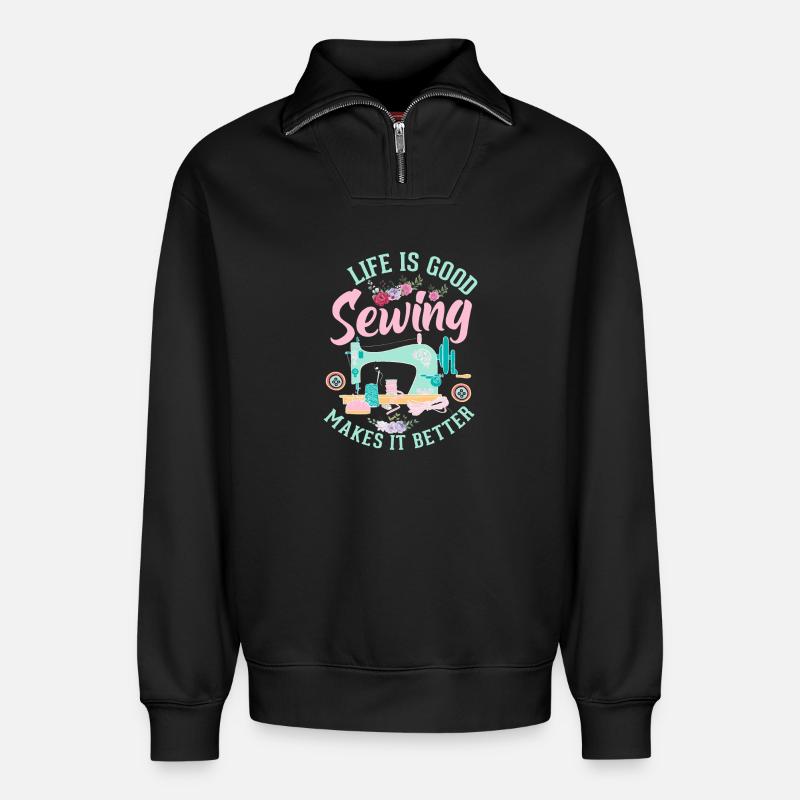 sew - Relaxed Unisex Organic Half Zip Sweatshirt – by SPREAD - black