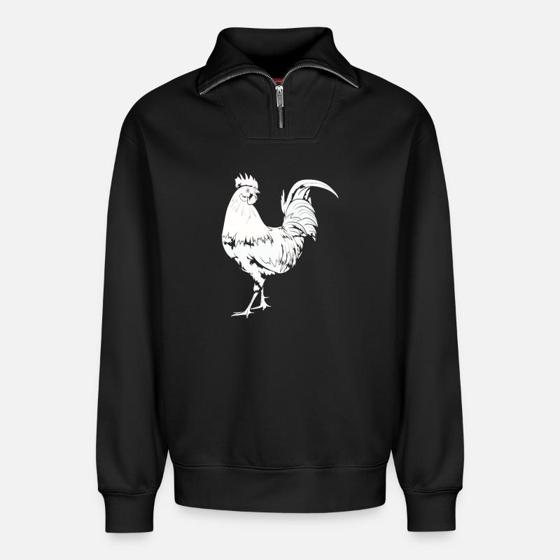 Hahn Huhn Gockel - Relaxed Unisex Organic Half Zip Sweatshirt – von SPREAD - Schwarz