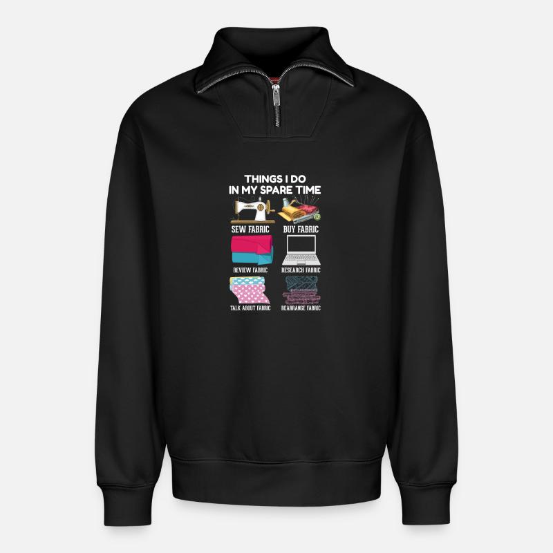 sew - Relaxed Unisex Organic Half Zip Sweatshirt – by SPREAD - black