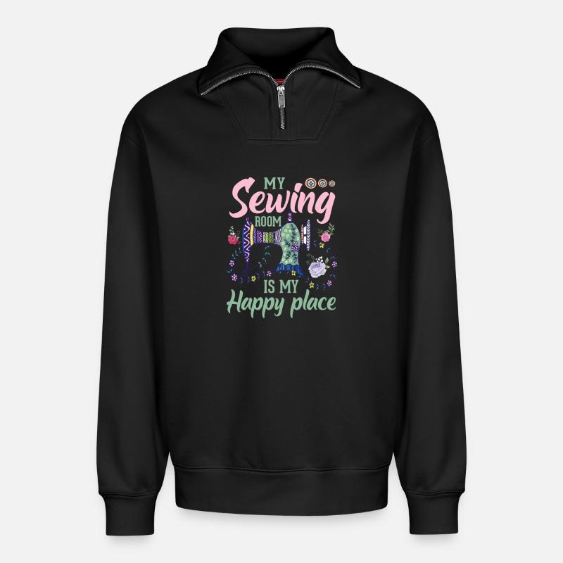 sew - Relaxed Unisex Organic Half Zip Sweatshirt – by SPREAD - black